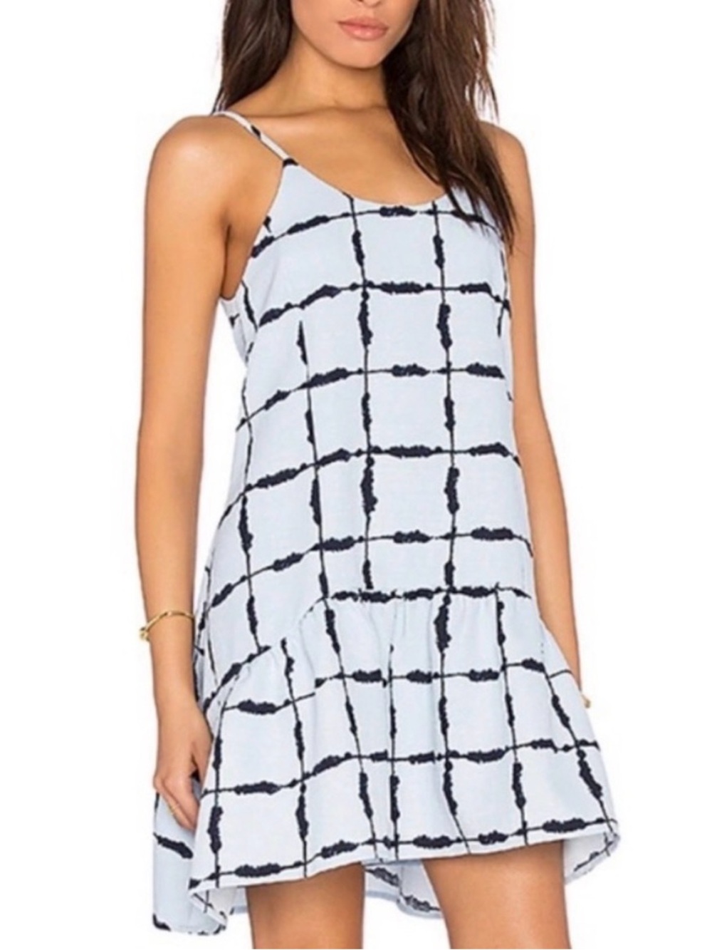 J.O.A. Light Blue Mini Dress with Navy Print